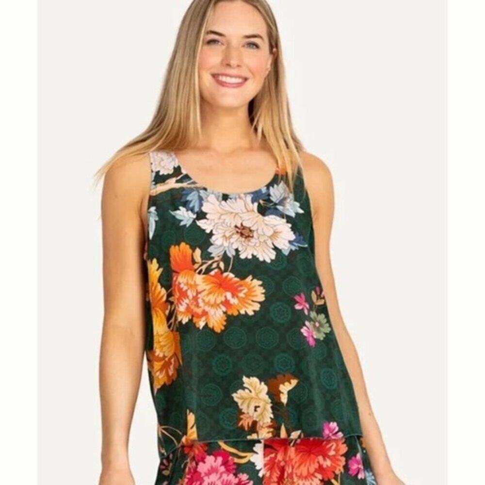 Johnny Was Roselyn 100% Silk Floral Print Tank Top M